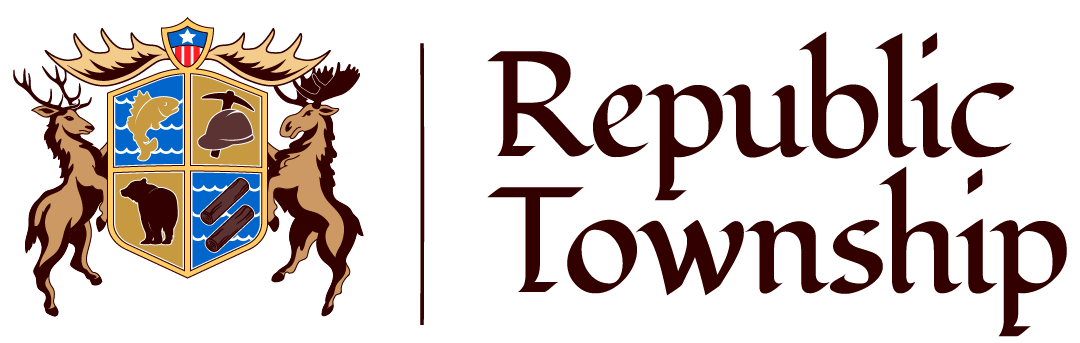 Republic Township emblem with moose and shield elements