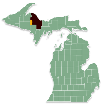 Michigan map highlighting specific county.